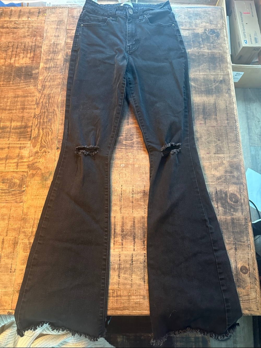 YMI Black Distressed High-Rise Flare Jeans
